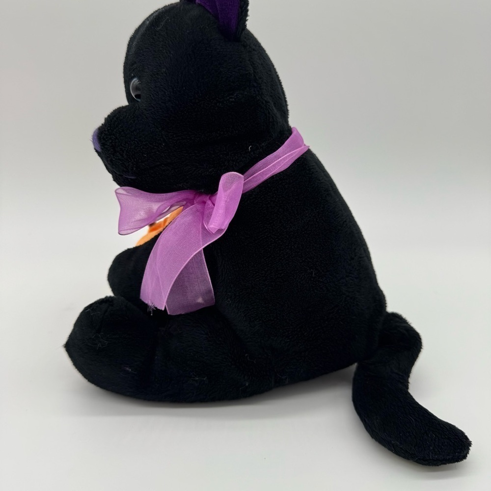 Plush Black Cat with Pumpkin and Purple Accents - Picture 2 of 5